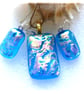 Dichroic Glass 120 Pendant Earring Set Turquoise Gold Plated Chain