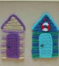 Three crocheted pictures in frames - beach huts - Image 3