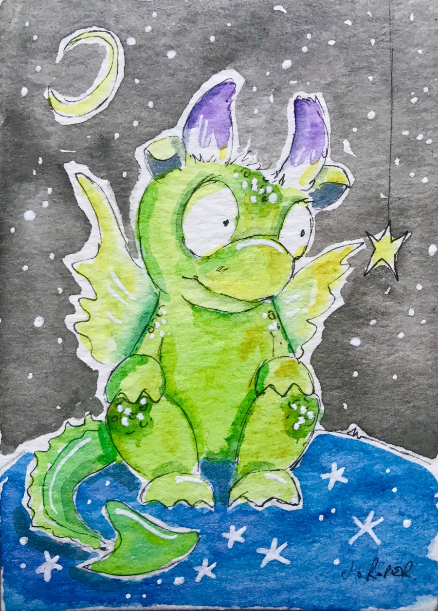 Original ACEO Dragon Lime Zest  star ACEO Jo Roper