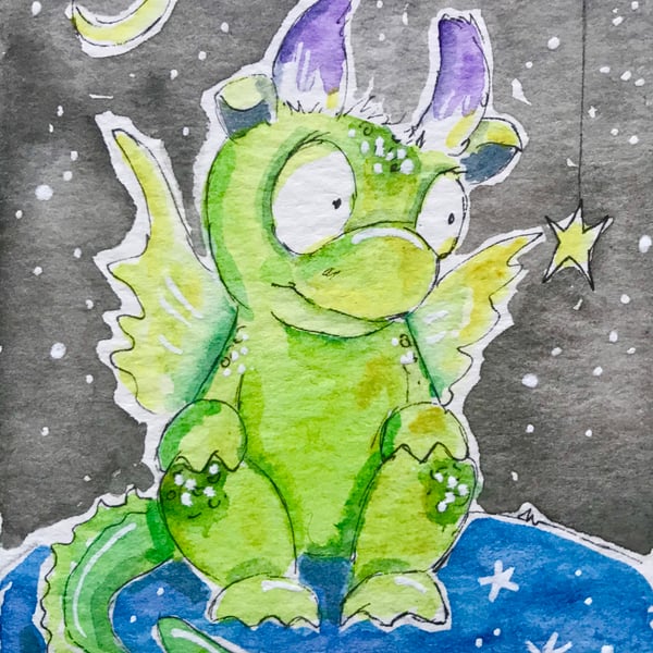 Original ACEO Dragon Lime Zest  star ACEO Jo Roper