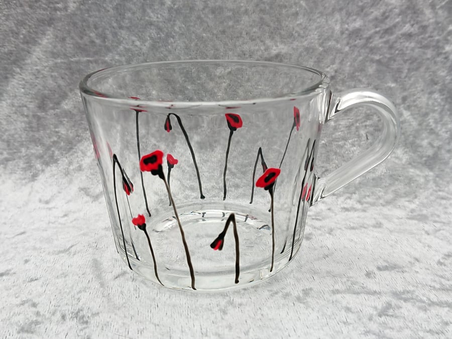 Hand-painted 'Poppy' Glass Mug