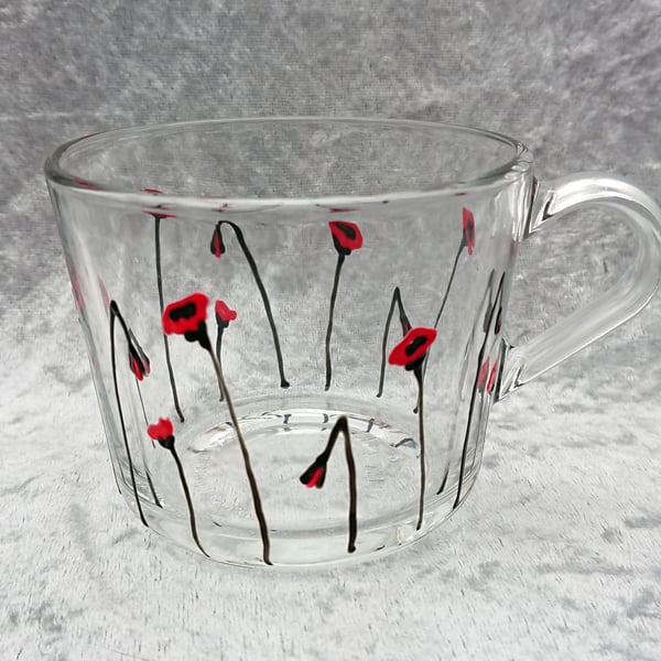 Hand-painted 'Poppy' Glass Mug
