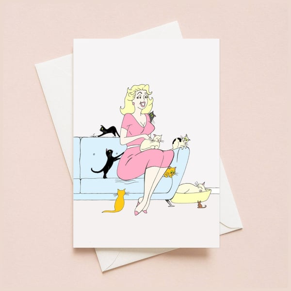 Crazy Cat Lady Greeting Card: Hand Drawn Vintage Style Illustration (106)