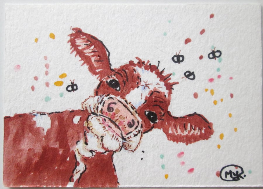 Cute Cow miniature painting. Original painting ACEO