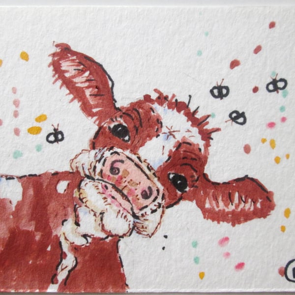 Cute Cow miniature painting. Original painting ACEO