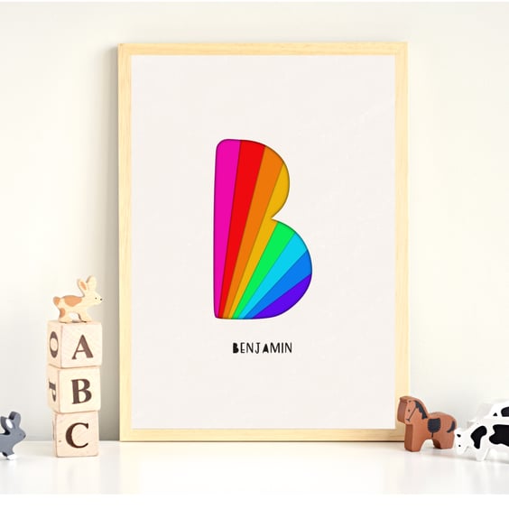 Personalised Initial Print, Rainbow Alphabet, Nursery Decor, New Baby Gift