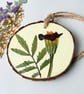 Pressed Marigold Flower Wood Slice – Hand Painted Rustic Botanical Hanging - Image 3