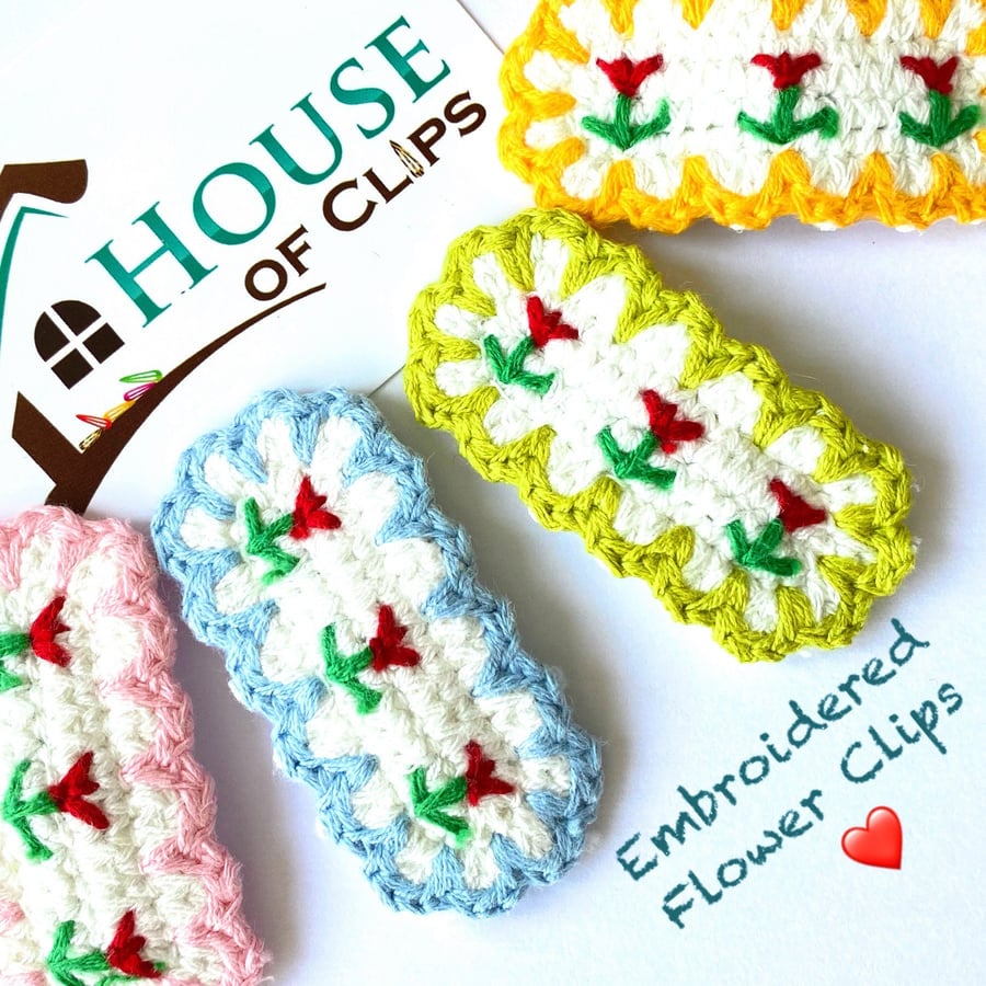 Flower Hair Clips Embroidered x1 - Flower Hair Clips - Girls Floral Hair Clip - 