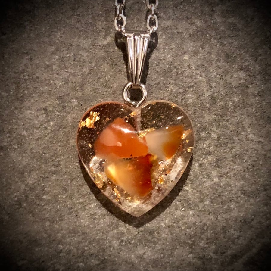 Crystal Energy Heart Pendant with Carnelian crystals (small)