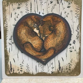 Stay cozy foxes curled up together anniversay or engagement card