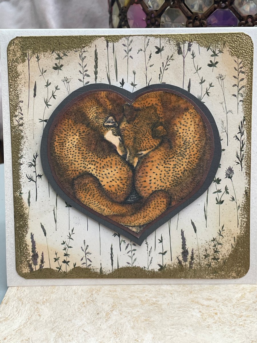 Stay cozy foxes curled up together anniversay or engagement card