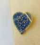 Heart brooch, recycled denim, hand embroidered, french knots