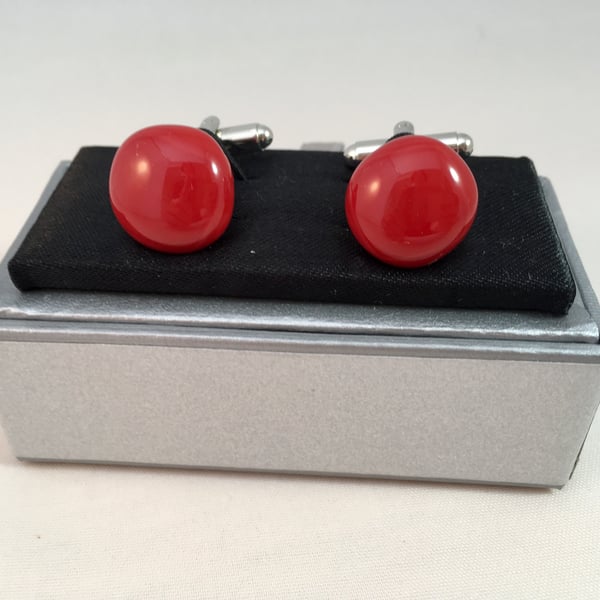 Red Fused Glass Cuff Links