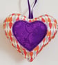 Retro Orange Fabric Heart Decoration With Purple Appliqué