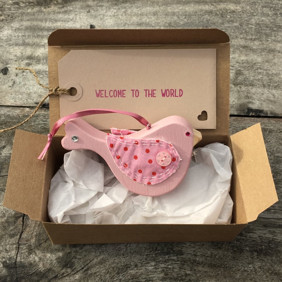 New Baby Gift  Keepsake Bird Pink