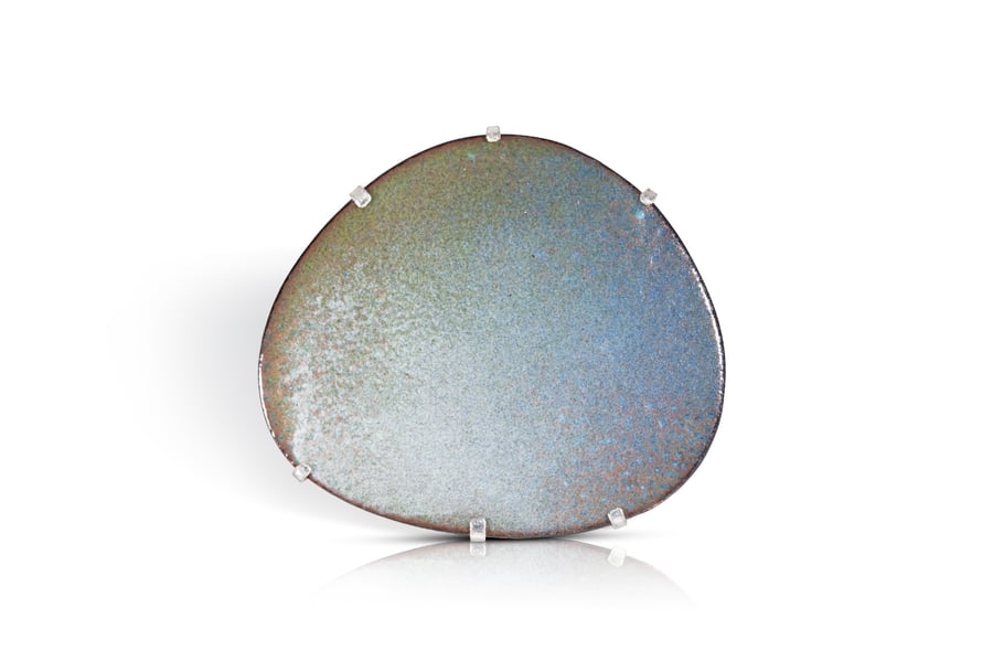 Handmade Misty Multi Grey Blue Copper, Enamel and Silver Brooch