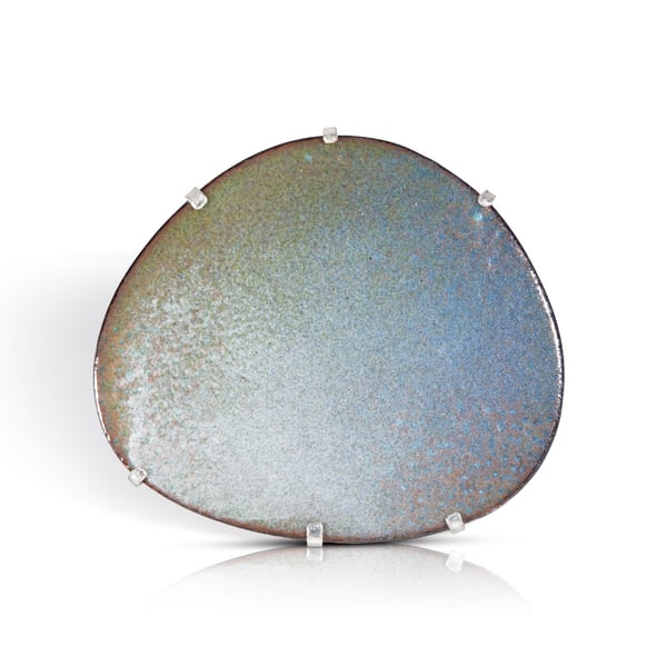 Handmade Misty Multi Grey Blue Copper, Enamel and Silver Brooch