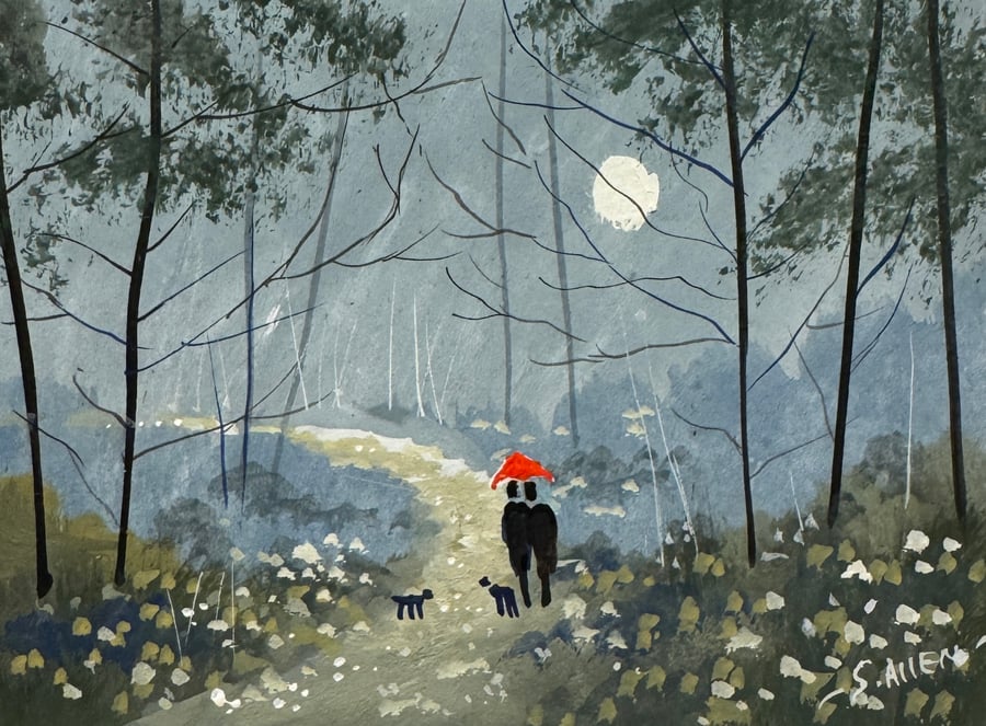 Original Aceo Painting ‘ Red Umbrella  ‘ by Stephen Allen 