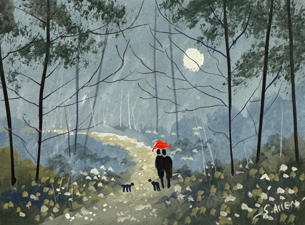 Original Aceo Painting ‘ Red Umbrella  ‘ by Stephen Allen 