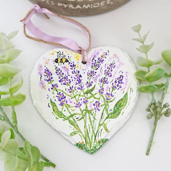 Lavender hand-painted slate heart decoration 