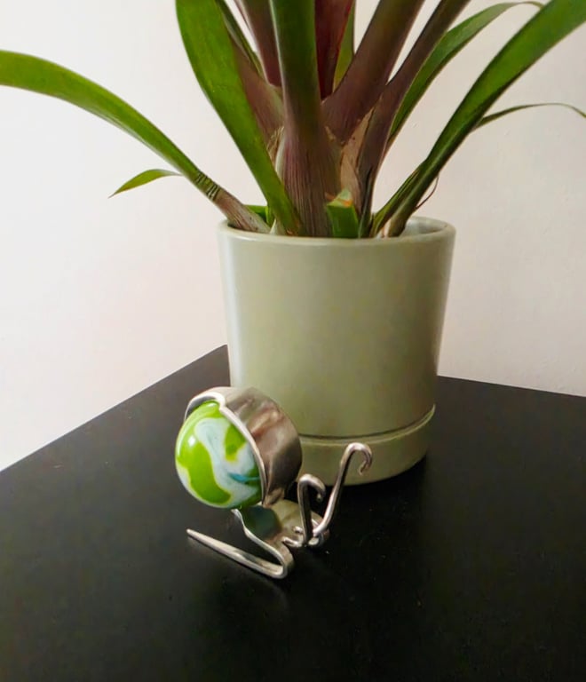 Pot Pals Handmade Snail Garden Ornament - Vintage Fork & Glass Marble Snail - Pl