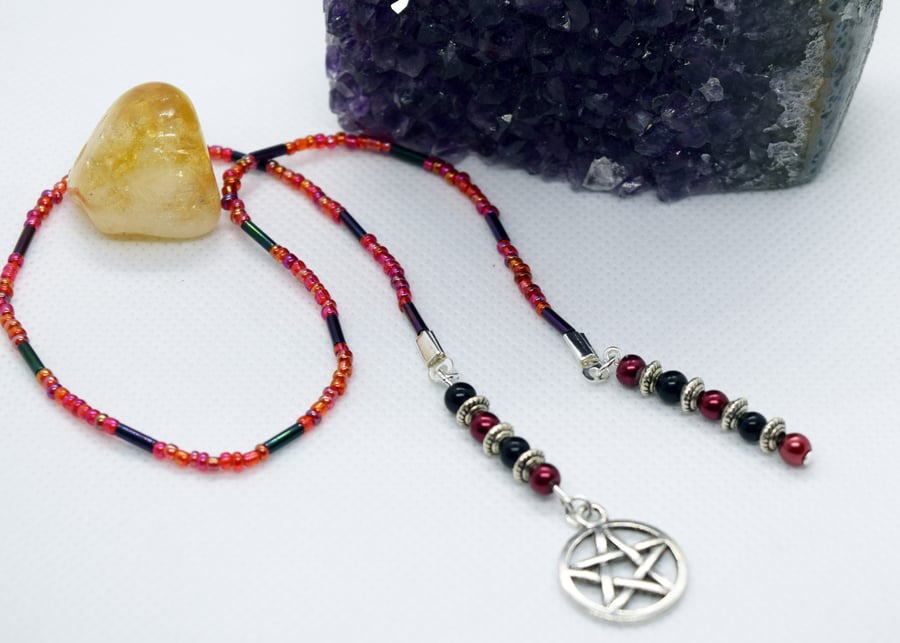 Pentagram Charm Red and Black Glass Bead Bookmark