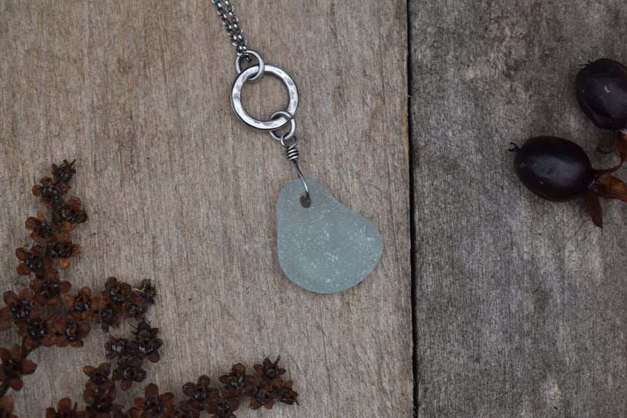 Sea Glass and Recycled Sterling Silver Necklace, Scottish White Sea Glass