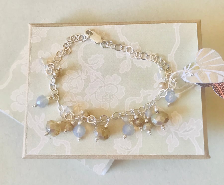 Sterling Silver, Swarovski & Czech Glass Charm Bracelet 