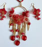 Dangly Red Lucite Flower Earrings - Image 7