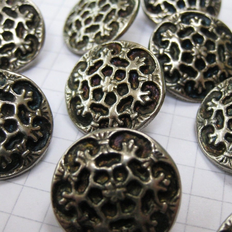 10 Medium Metal Filigree Flower Buttons