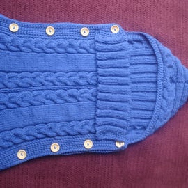 Pure Wool Aran Blue Sleep Bag Sac with Openings At The Back for Harness (R58)