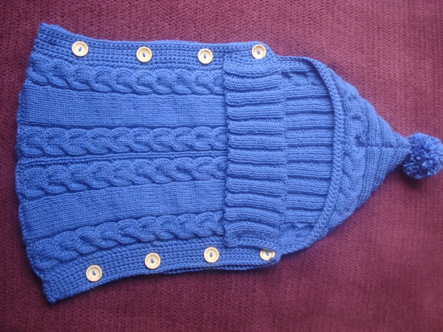 Pure Wool Aran Blue Sleep Bag Sac with Openings At The Back for Harness (R58)