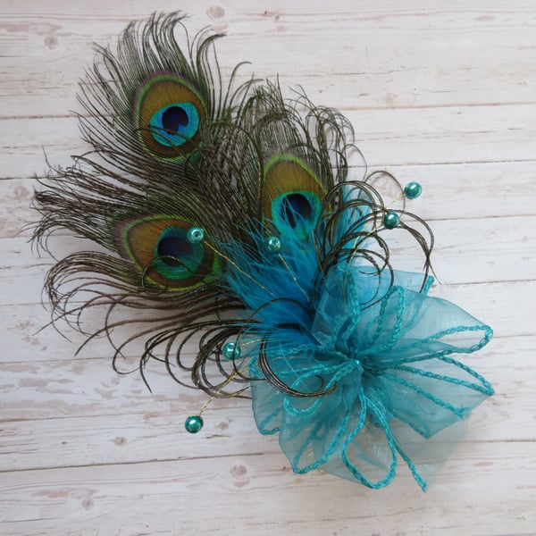 Dark Turquoise Teal Peacock Feather Comb Bridgerton Regency Style 