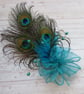 Dark Turquoise Teal Peacock Feather Comb Bridgerton Regency Style  - Image 1