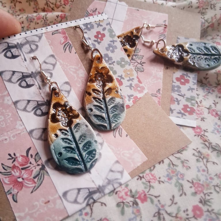 ceramic earrings handmade- reduced- sterling silver fittings no c14
