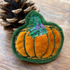 Upcycled Halloween pumpkin brooch pin or badge. 