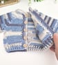 Newborn Crochet Baby Hat & Cardigan Set - Blue and Silver  - Image 2