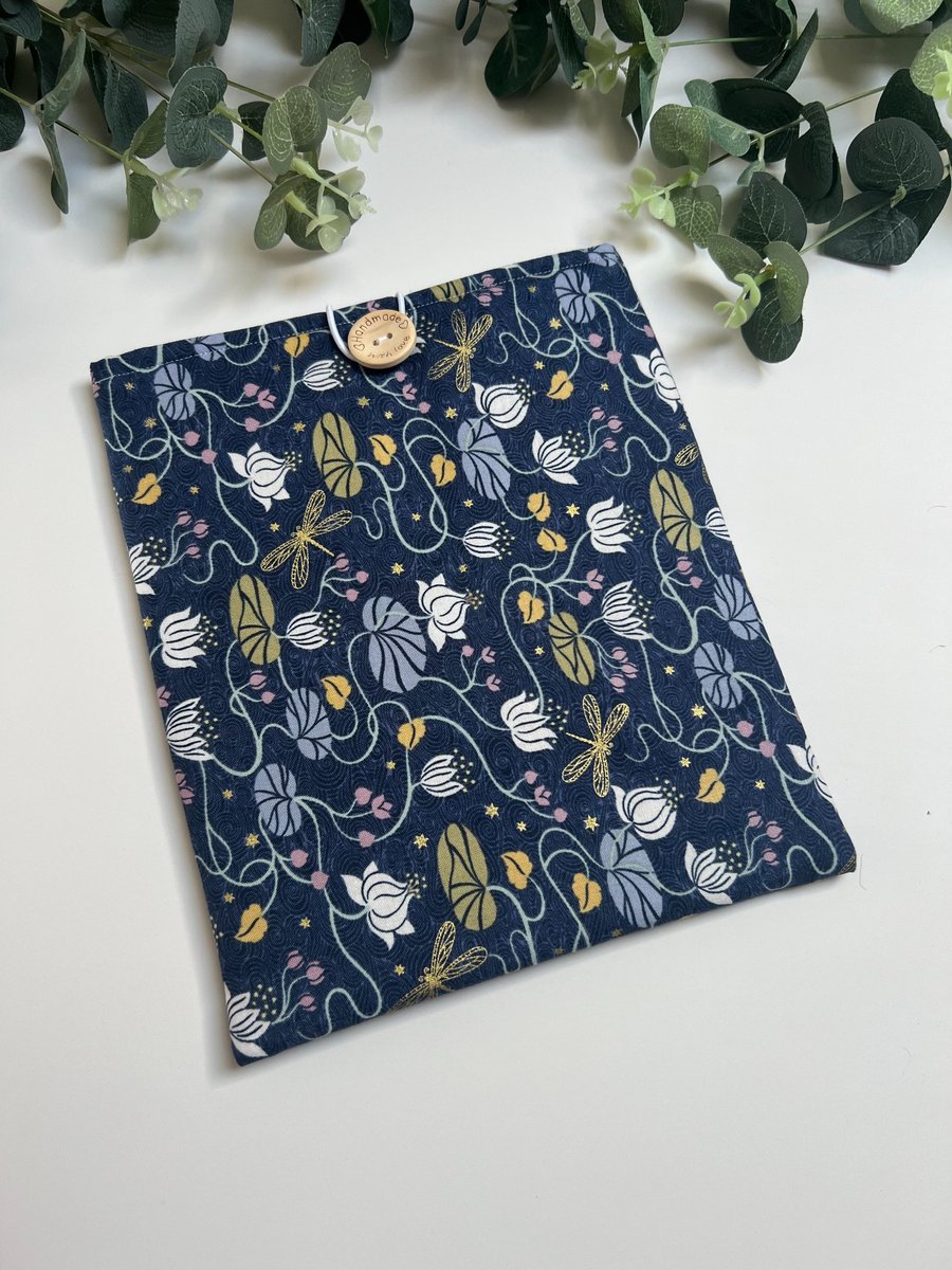 Handmade Padded Book Bag: Floral Dragonfly Book Cover, Book Protector