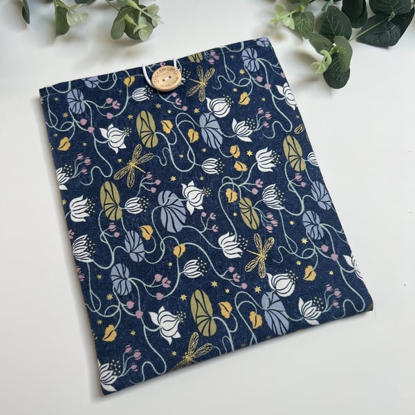 Handmade Padded Book Bag: Floral Dragonfly Book Cover, Book Protector