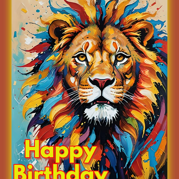 Happy Birthday Lion Card A5