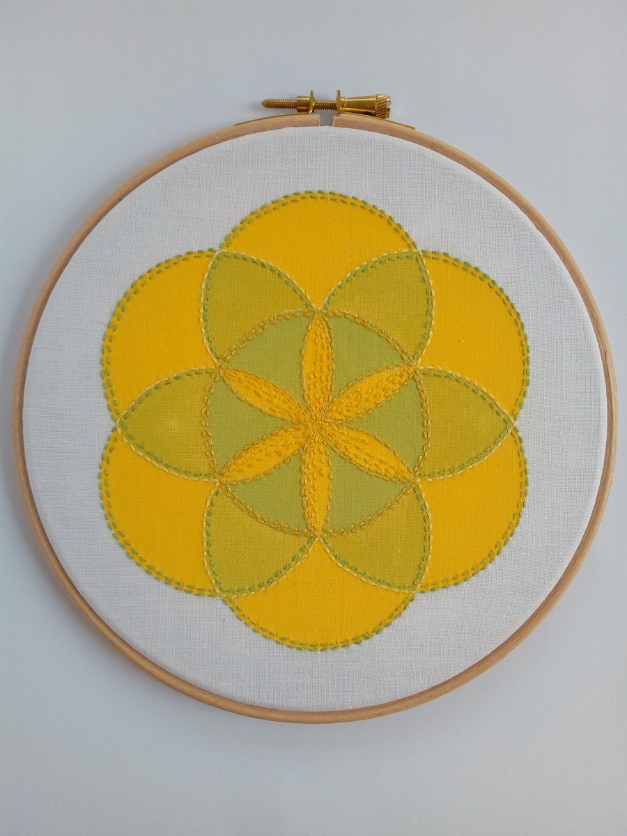 Geometric Textile Hoop Art - Yellow