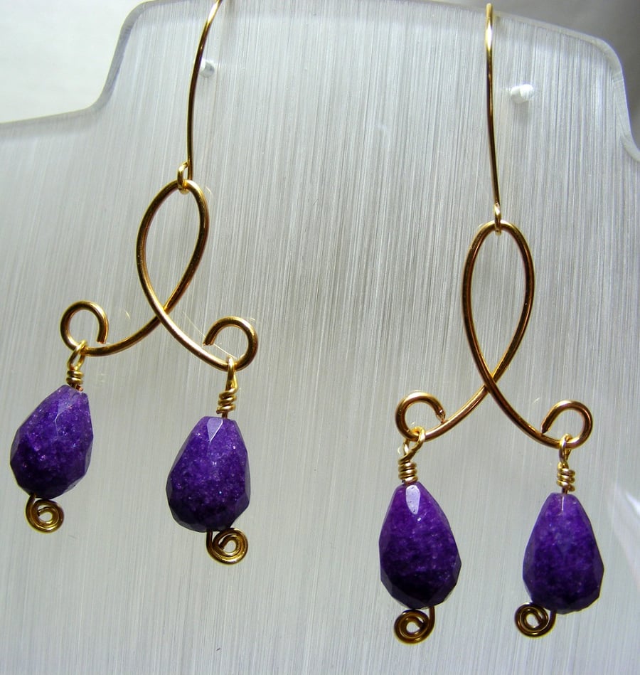 Purple Dyed Jade Gemstone Drop Earrings