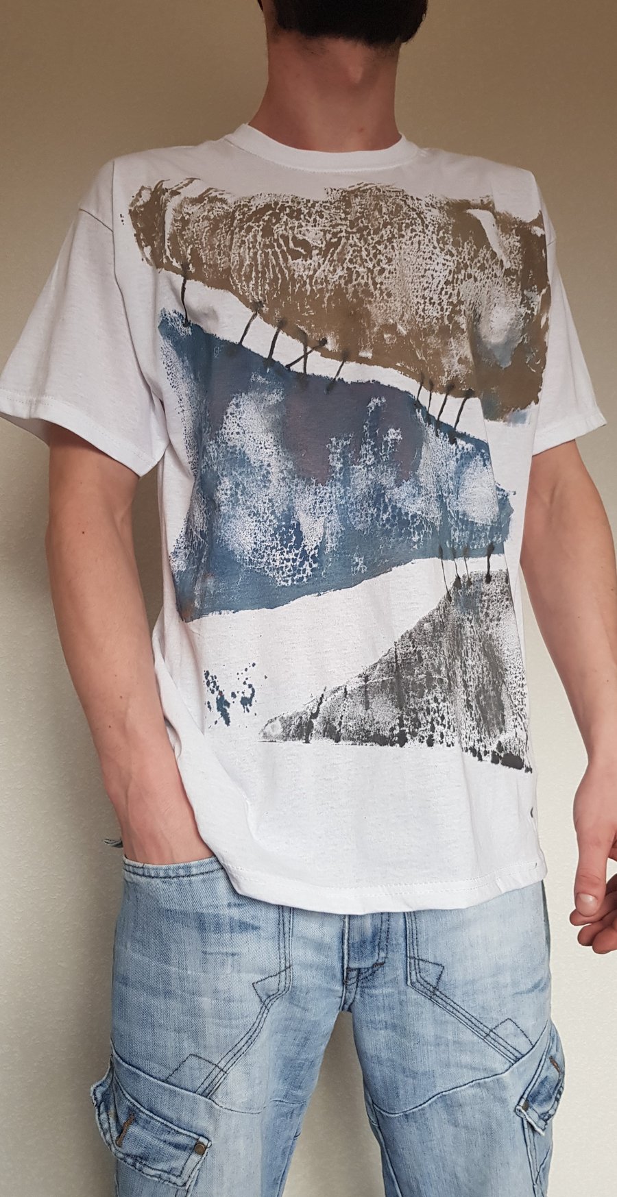 unique original hand-painted T-shirt designer unisex white  size L gift for him