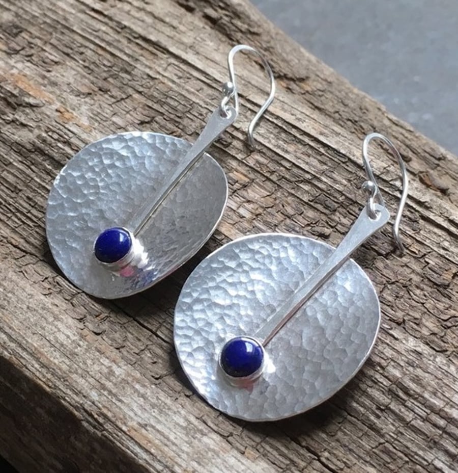 Silver Earrings, Large Silver Earrings, Lapis Lazuli