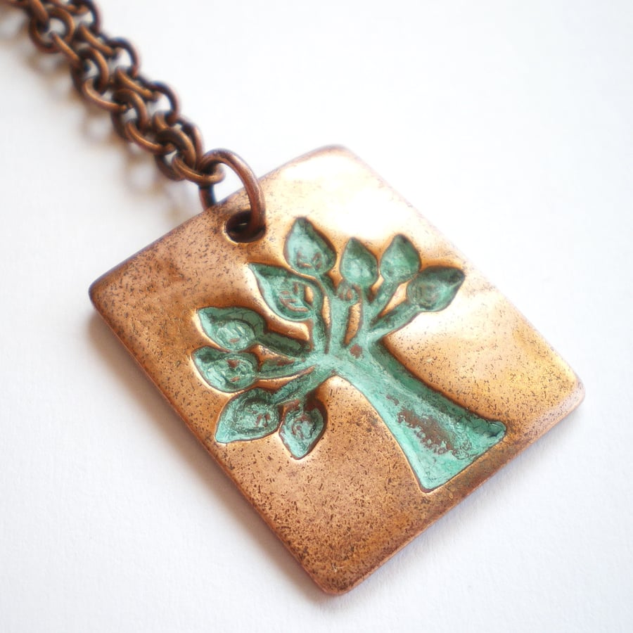 Copper Tree of Life Pendant with Verdigris