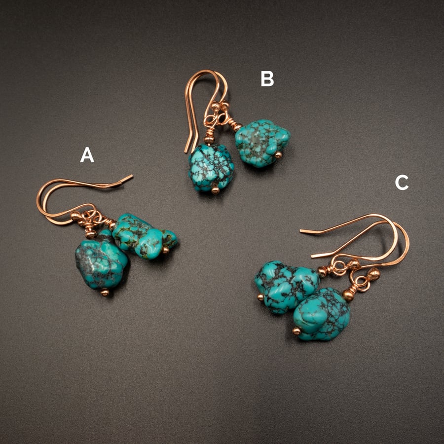 Natural turquoise and copper earrings, Turquoise jewelry