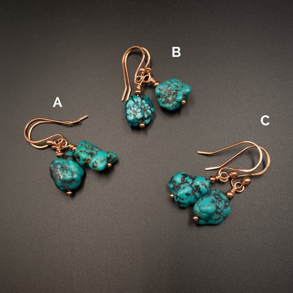 Natural turquoise and copper earrings, Turquoise jewelry
