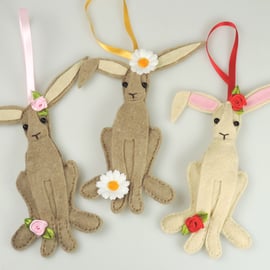 Spring Hare, Easter Felt Hanging Decoration, Easter Gift, Chocolate Alternative