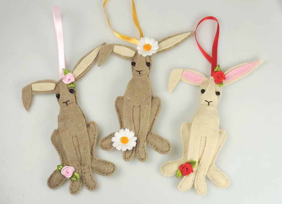 Spring Hare, Easter Felt Hanging Decoration, Easter Gift, Chocolate Alternative