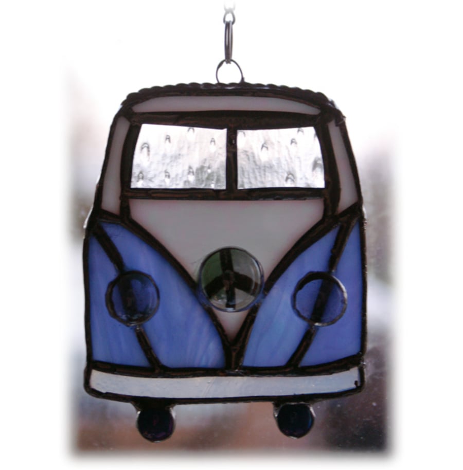 Campervan Suncatcher Stained Glass Blue Camping Holiday